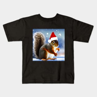 Squirrel with Christmas Hat Kids T-Shirt